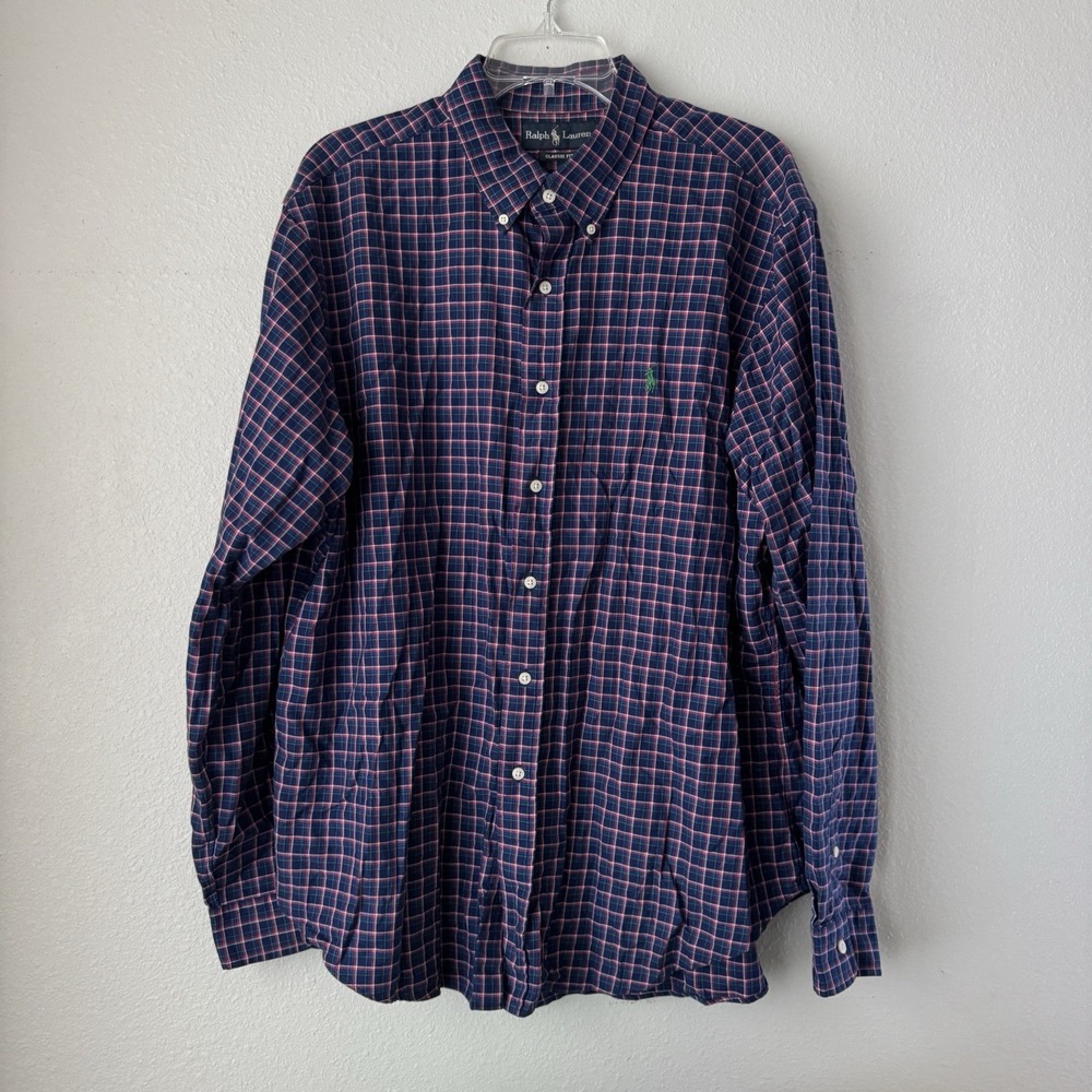 Ralph Lauren Classic Fit Plaid Button Down Shirt Men's XL Green Pony Logo Xmas - Picture 2 of 9